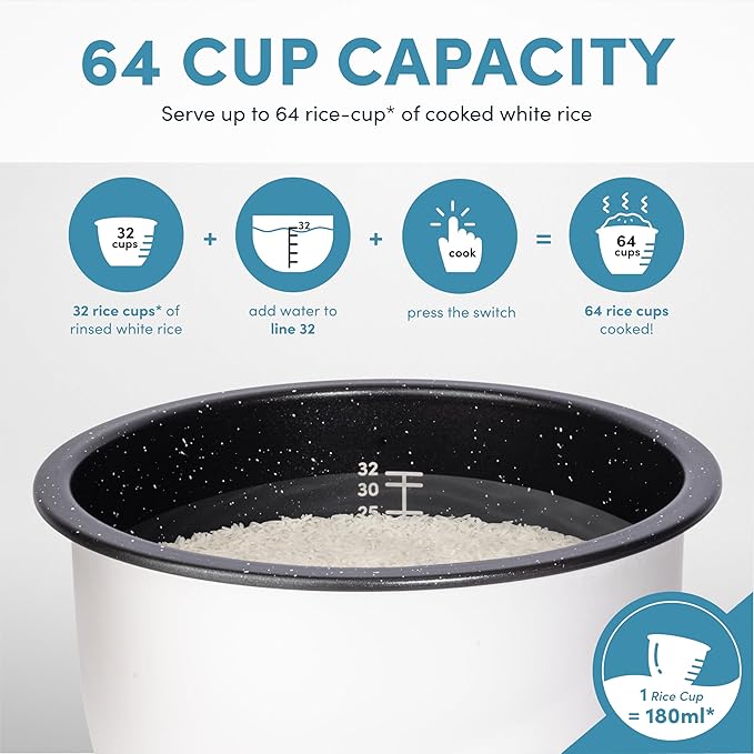 AROMA Commercial Rice Cooker for Restaurant (64 Cups Cooked) and Automatic Commercial Rice Warmer with Bonded Granite® Pot