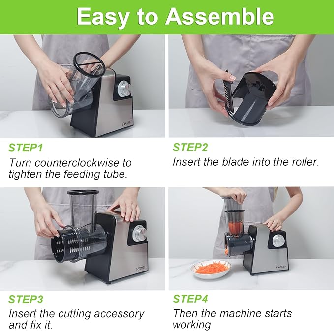 Electric Cheese Grater, 5 in 1 Salad Maker with Stainless Steel Blades, 250W Electric Food Slicer & Shredder, Electric Salad Machine for Cheeses, Fruits, Potatoes, Carrots
