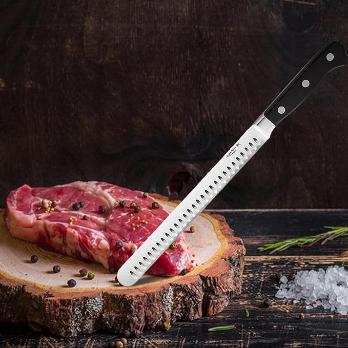 Cutlery-Pro Cat Cora Forged Granton Roast Slicer Knife, Professional 10-Inch German Steel Blade For Slicing Meat Without Sticking, Ergonomic Triple-Rivet Handle, NSF-Certified Kitchen Knife