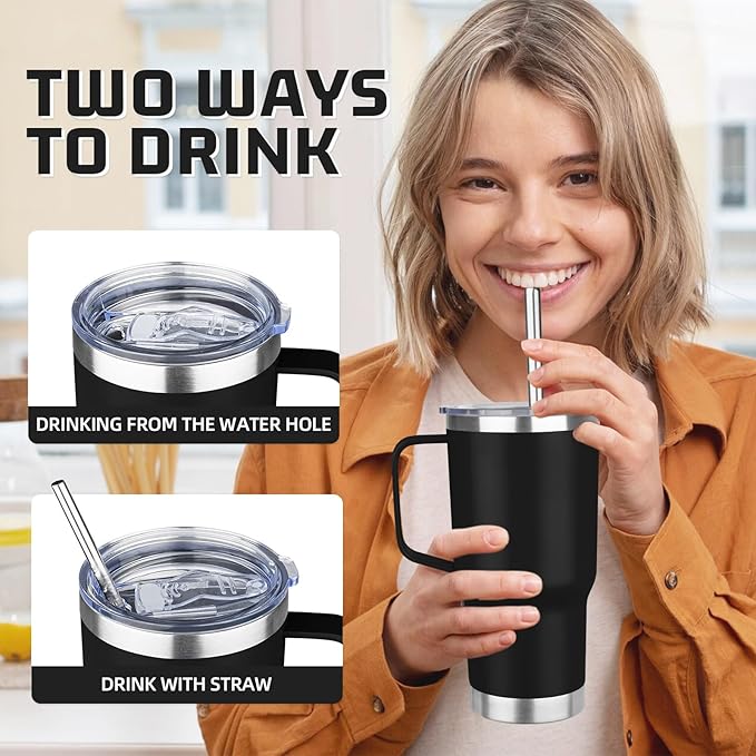 20 oz Tumbler with Handle Stainless Steel Insulated Coffee Tumbler with Lid and Straw Double Wall Vacuum Insulated Coffee Mug Leak Proof Travel Mug Tumbler for Hot and Cold Drink (Black,6pack)