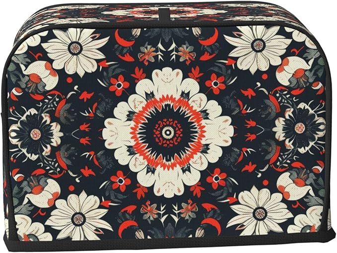 Antique Floral Tile Toaster Cover 2 Slice, Cute Rural Bread Machine Cover, Washable Dust-Proof Cover for Kitchen Small Appliance Cover,with Top Handle
