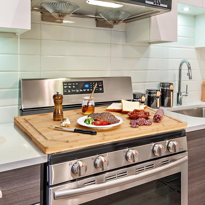 30 x 20 Extra Large Bamboo Cutting Board for Kitchen, Cutting Board Stove Top Cover, Butcher Block Chopping Board with Handle and Juice Groove, Large Charcuterie Board Over the Sink