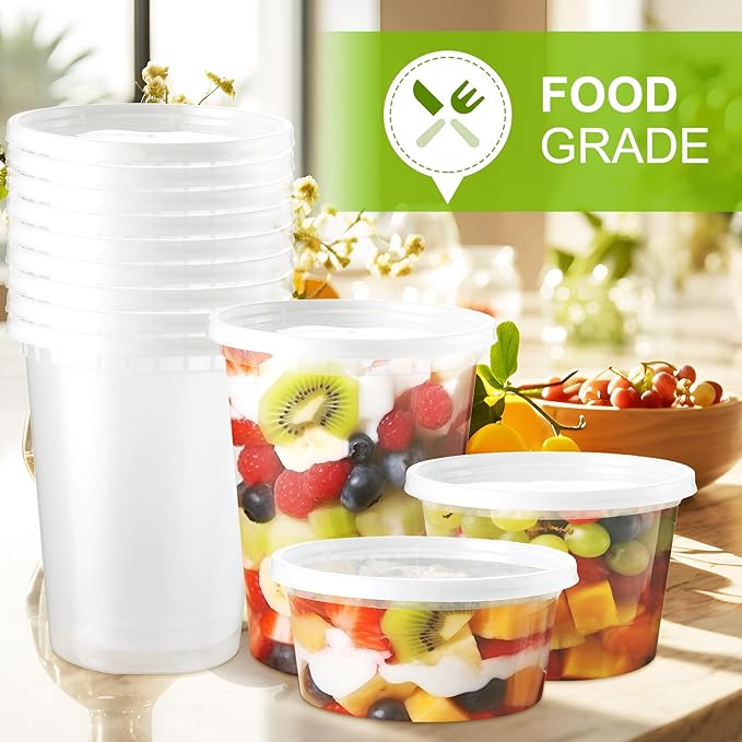 NEEBAKE 30 Set 32oz Deli-Containers-with-Lids, Airtight Food-Storage-Containers, Microwaveable & Freezer Safe Plastic-Storage-Containers-with-Lids, Soup Slime Overnight Oat To-Go-Containers