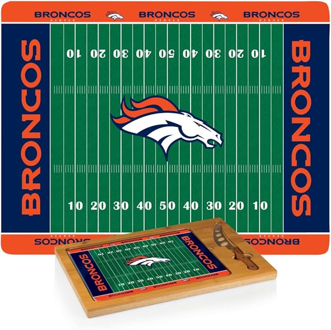 PICNIC TIME NFL Football Field Icon Glass Top Cutting Board & Knife Set, (Parawood & Bamboo)