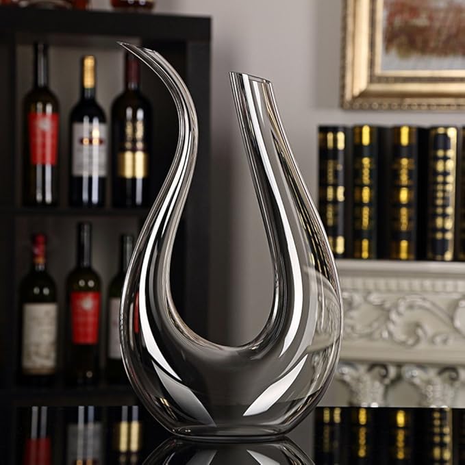 Wine Decanter with Cleaning Tools- Handmade Lead-free Crystal Swan-neck Decanter, Improves Wine Taste Smoother, Wine Accessories, Wine Gifts, 1500ml