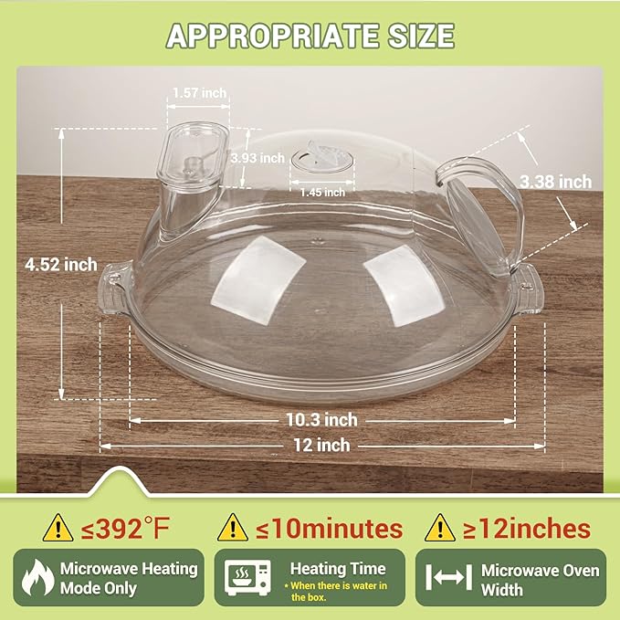 WENWELL Microwave Splatter Cover,Protect Food Splashes,Dish Bowl Plate Serving Lid with Handle,BPA-Free,Clear Safe Plastic,Microwave Cover for Food,10 Inch
