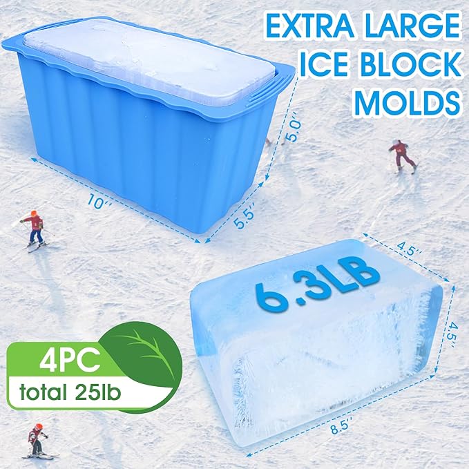 4PC Extra Large Ice Cube Molds Thicker Ice Bath Water Chiller Giant Ice Block Molds Silicone Ice Block Maker For Home Big Ice Cube Tray Reusable Athletes Cold Plunge Accessories Easy to Remove