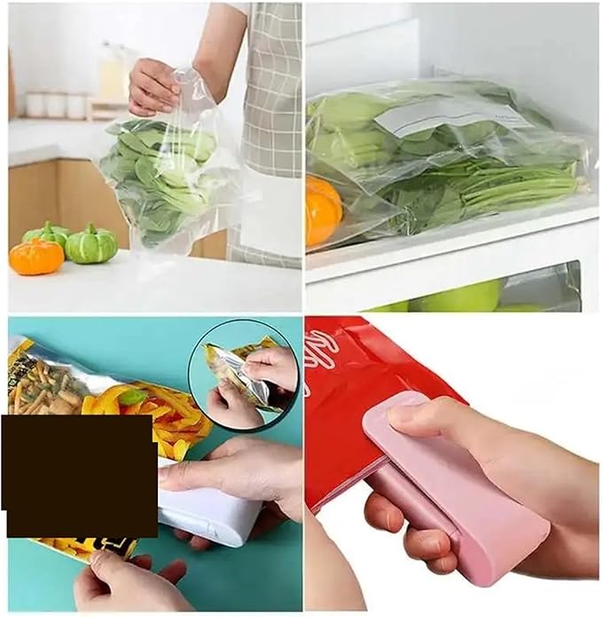 Sealing Machine, 6pcs Mini Heat Bag Packaging Sealer Portable Plastic Bag Clip Sealing Machine Food Storage Sealer Snack Sealer Kitchen Helper(Pink)