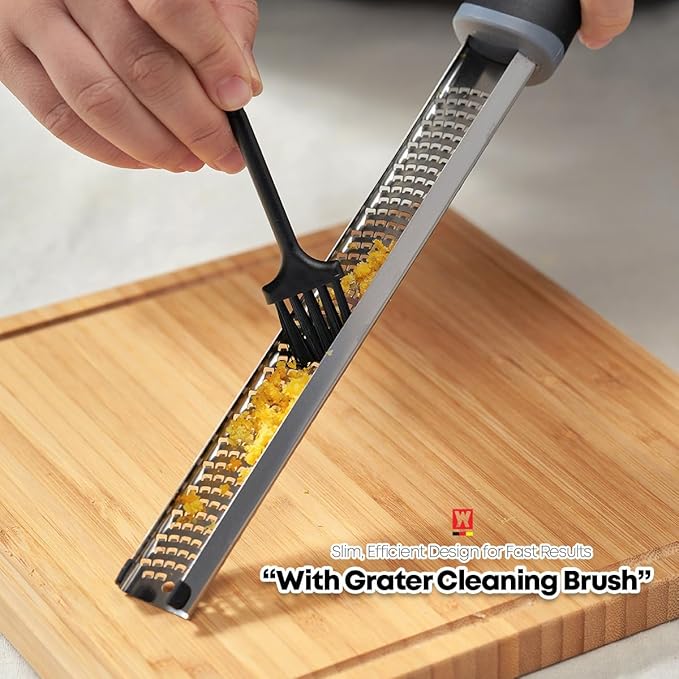 Long Flat Head Stainless Steel Cheese Grater Precision-Engineered Blades, Lemon Ginger Zester Non-Slip Handle, Ideal for Parmesan, Citrus, Spices, Durable Rust-Resistant (12.6" x 1.38")