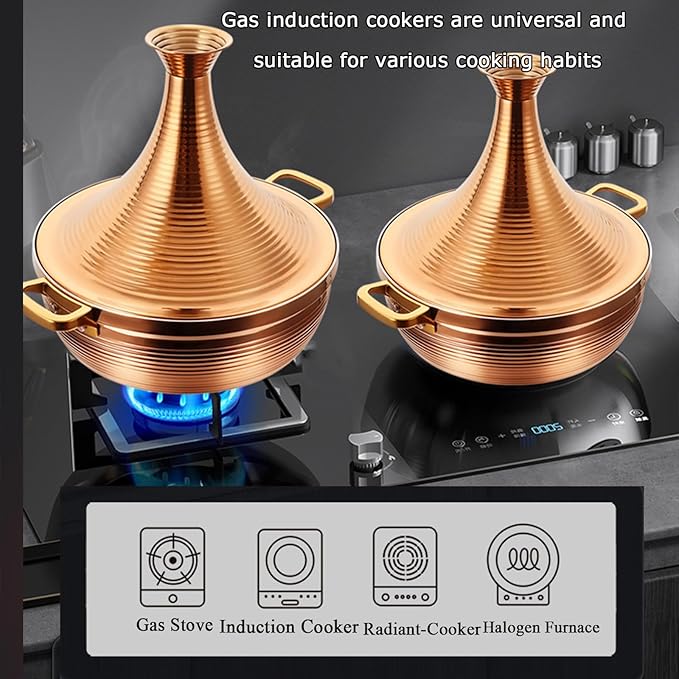 Stainless Steel Moroccan Tagine Pot, Large Moroccan Tajine Casserole with Cone-Shaped Lid, Non Stick Tagine Cooking Pot with 2 Handles(22cm/8.6in, Silver)