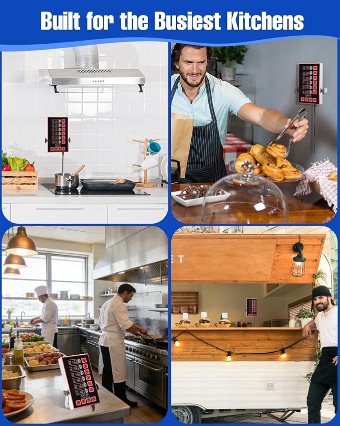 Commercial Kitchen Timer, 6 Channel Timer Restaurant Kitchen Supplies, Heavy-Duty Timer - Stainless Steel | Digital LED Technology | Reminder Function | Loud Alarm