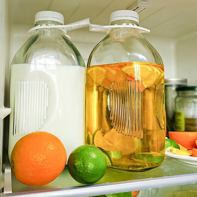 64 Oz Glass Milk Bottles with Nut Milk Bag & Pour Spout & Airtight Lids & Brush- 1/2 Gallon Heavy Duty Jug Pitcher Large Reusable Container for Milk, Juice, Water, Coffee for Refrigerator 1 Pack