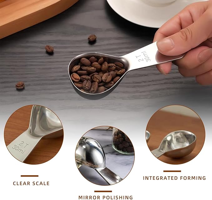 18/8 Stainless Steel Coffee Scoop, 2 Tbsp (30ml) Short Handle Measuring Spoon for Precise Measurement of Ground Coffee, Tea, Sugar, Flour