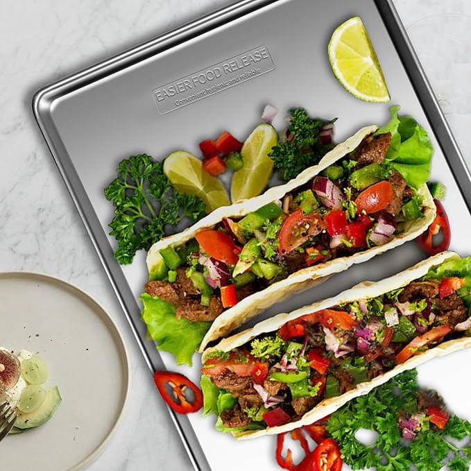 Commercial Quality Baking Sheet Pan Set, Natural Stainless Steel Cookie Sheet, Warp Resistant Nonstick Baker's Half Sheet Pan, Large Thick Cookie Tray Pans for Baking, Roasting(2 Pack, 20X14Inch)