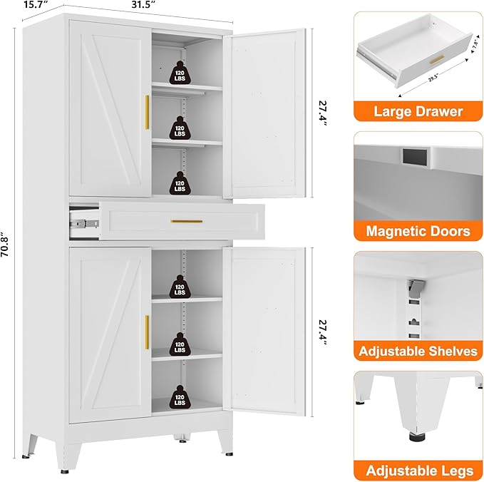 71" Tall Pantry Storage Cabinet with Drawer and Adjustable Shelves, Freestanding Tall Kitchen Cupboard Storage Cabinet for Kitchen,Dining Room, Living Room, White