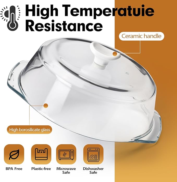 Plastic-free, ACEPRUT New Upgrade Glass Microwave Splatter Cover for Food with Ceramic Handle & Screw, 100% Food Grade, BPA Free, Dishwasher Safe