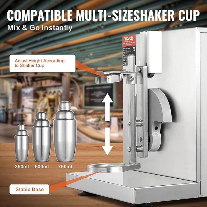VEVOR Milk Tea Shaker, Electric Milk Tea Maker Machine, 0-180s Adjustable Milk Tea Shake Mixer Machine with 750ML Stainless Steels Cup for Bubble Tea, Boba Tea, Juice, Coffee, Milk, Wine