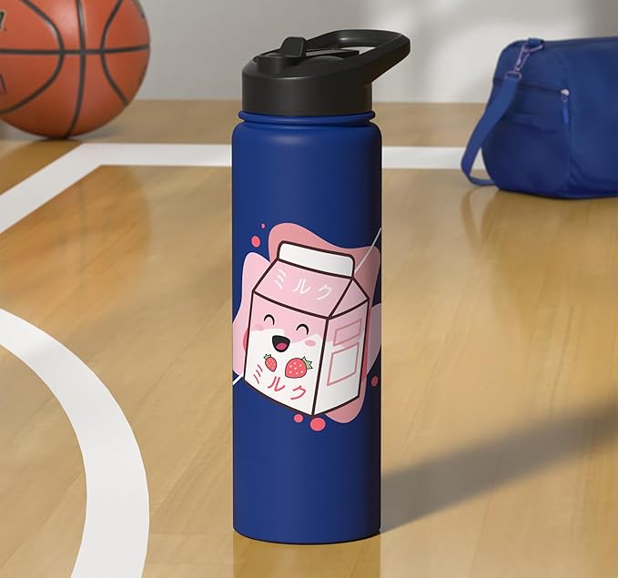 Kawaii Milk Cow Retro Japanese Strawberry Strawberry Milk Stainless Steel Insulated Water Bottle