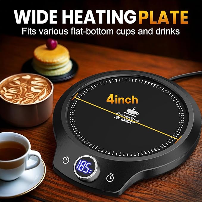 Fast Heating Mug warmer - 4 Temp Settings & 1-12H Timer, Coffee Cup Warmer Plate for Desk Auto Shut Off, LED Display Smart Candle Wax Warmer - Ideal Electric Beverage Warmer Gift for Coffee, Tea, Milk