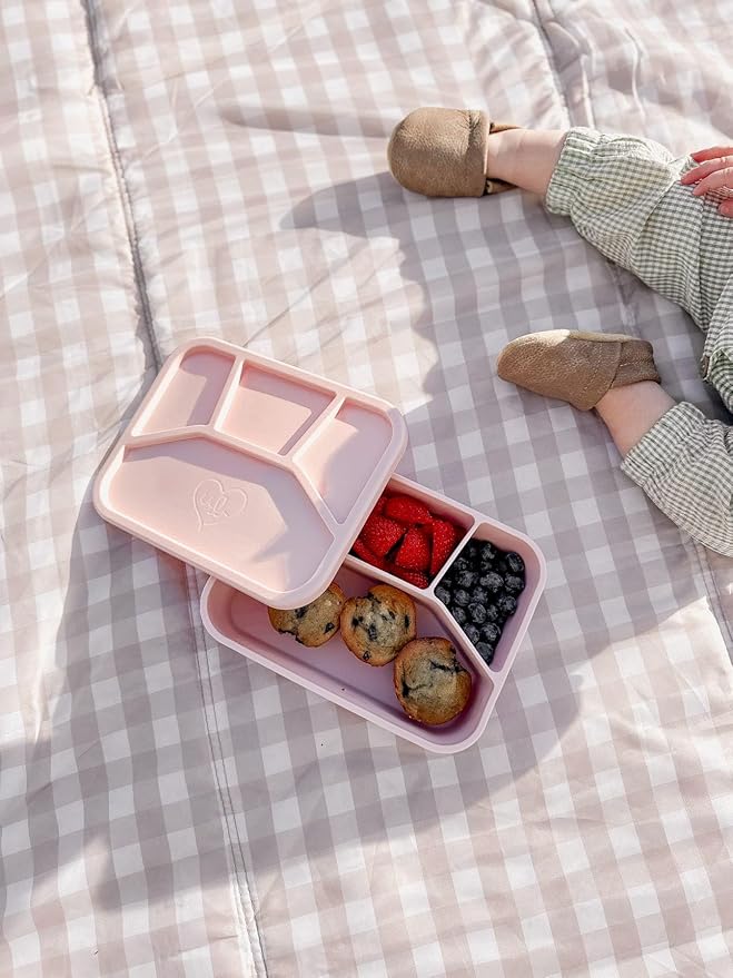 Ullabelle Leak Proof Bento Box Food-Grade Silicone Bento, BPA, Phthalate, Lead, & PVC Free - Bento Lunch Box for Daycare, Kids, & Adults - Leak Resistant Sets With Lids Snack Box Container (Peach 4)