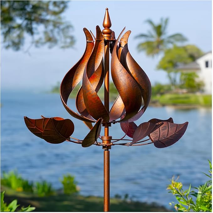Tulip Wind Spinners Outdoor - Large Metal Wind Spinners for Yard Garden with Ground Stake, Kinetic Windmill Spinner Decor for Lawn Patio (24" W x 75" H)