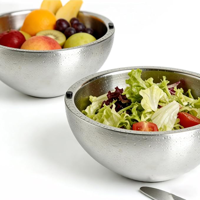 Dip Chiller Bowl 2 Pack- 70 OZ Large Capacity, Frozen Ice Stainless Steel Insulated Party Serving Bowl, Salad Pod for Parties Salsa, Guacamole, Condiments, Sauces, Keeps Food Hot or Cold