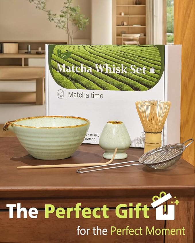 Vaiheng Matcha Whisk Set with Matcha Bowl, Matcha Whisk Holder Matcha Bamboo Whisks, Scoop, Sifter, Funny Gifts for Women Mom Her Girl Friend Home Kitchen Decor Gifts for Tea Enthusiasts Christmas