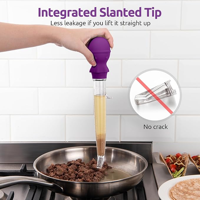 U-Taste 18/8 Stainless Steel Measuring Cups and Spoons Set of 10 Piece, Upgraded Thickness Handle and 1.5oz Heat Resistant Angled Turkey Baster with Cleaning Brush for Cooking Basting (Purple)