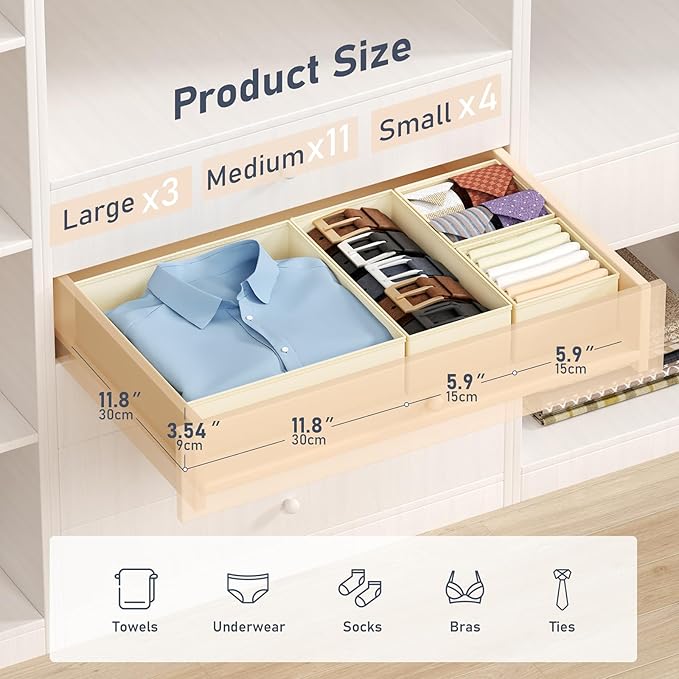 DIMJ Drawer Organizer Clothes Storage - 18 Pack Baby Dresser Organizer for Nursery, Foldable Closet Drawer Organizer Bins for Bedroom Organization, Fabric Storage Dividers for Socks, Underwears, Bras