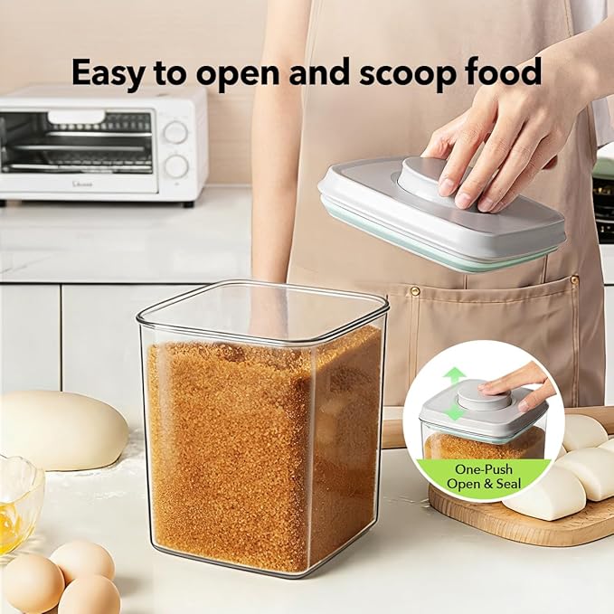 Food Storage Container Set 2.8 Qt ×2 with Lids, Airtight Pantry Canisters, BPA-Free Plastic Flour Sugar Storage Containers, One-Touch Press-to-Open Lids, Stackable Clear Jars for Rice, Cereal, Coffee