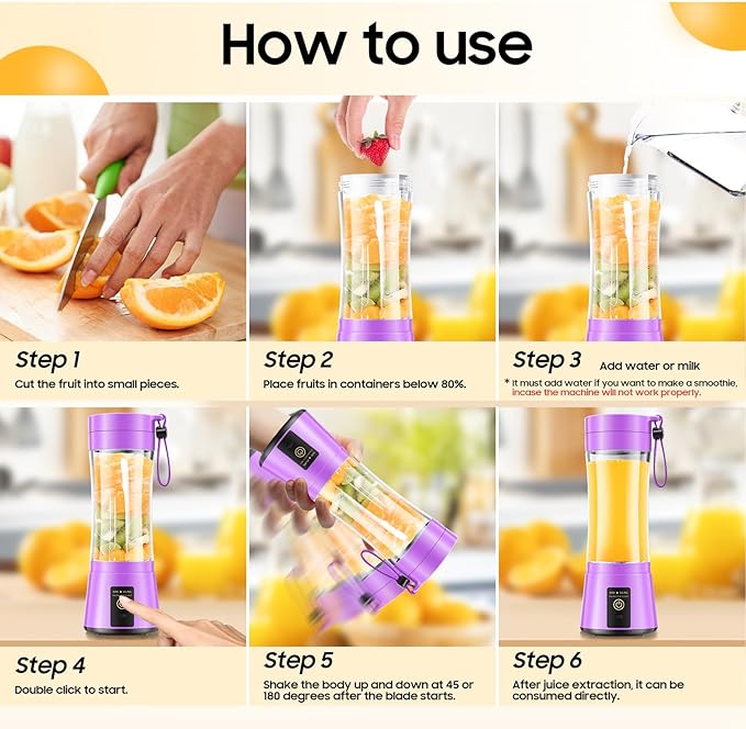 Cordless Personal Size Portable Blender - 380Ml Blender Smoothies and Shakes, BPA Free Traveling Juice Cup with Powerful Blending, Freshly Squeezed in Sports/Travel/Home, Mother's Day