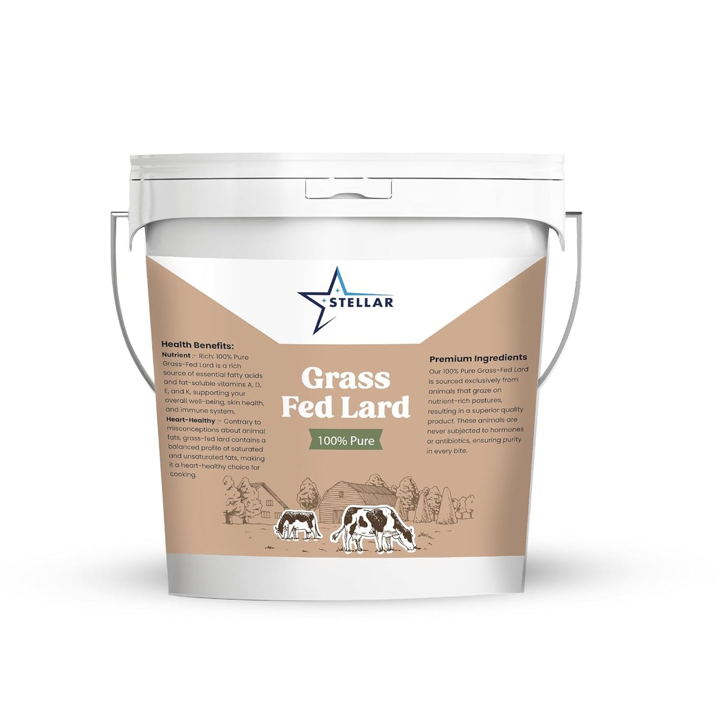 Stellar - 100% Pure Grass Fed Lard - Food Grade - 3 LBS