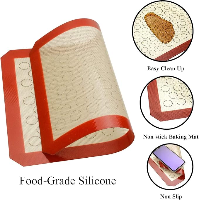 Wildone Baking Sheet with Silicone Mat Set, Set of 4 (2 Sheets + 2 Mats), Wildone Stainless Steel Cookie Sheet Baking Pan with Silicone Mat, Size 18 x 13 x 1 Inch, Non Toxic & Heavy Duty & Easy Clean