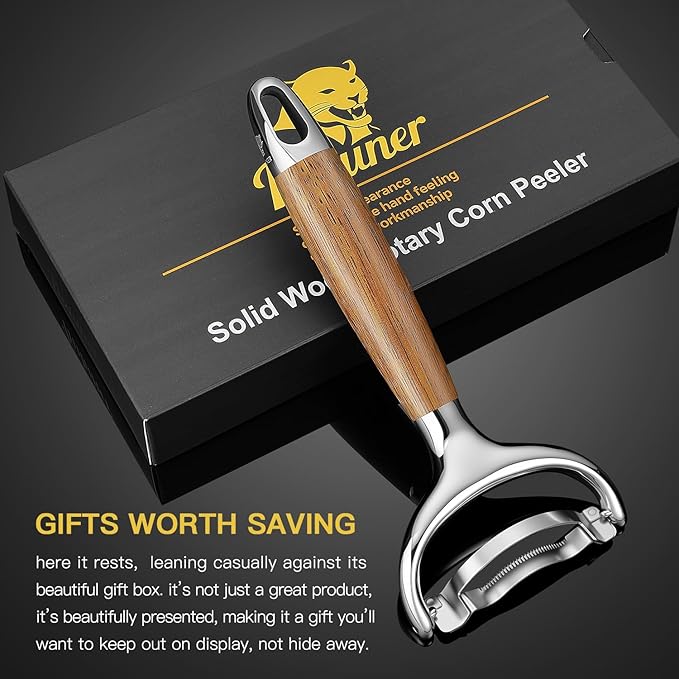 KULUNER Durable Stainless Steel Corn Peeler with Polished Wood Handle Corn on the Cob Stripper Kernel Remover Easy Use Corn Kernel Cutter Kitchen Gadget（Merbau）
