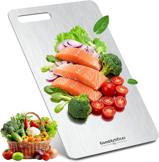 Titanium Cutting Boards,100% Pure Titanium Kitchen Cutting Board, Double-Sided Non-Toxic Cutting Board, Ideal for Slicing and Dicing Meats, Features Handle, Dishwasher Safe,16"L*10"W