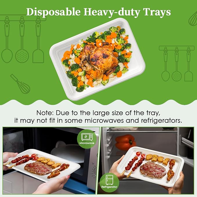 ECOLipak 50 Pack 14 Inch Disposable Food Crawfish Trays, Compostable Large Paper Plates, Disposable Thanksgiving Trays for Serving Food, Turkey, BBQ, Seafood Boil Party Supplies(White)