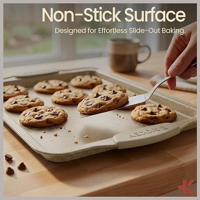 BAKKENMASTER 18-Piece Deluxe Nonstick Carbon Steel Bakeware Set - Professional Kitchen Oven Baking Pans with White Silicone Handles and Accessories
