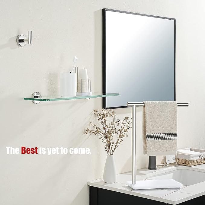 JQK Bathroom Glass Shelf Chrome, Tempered Glass Shower Storage 20 by 5 inches, 304 Stainless Steel Polished Chrome Wall Mount, TGS101L20-CH