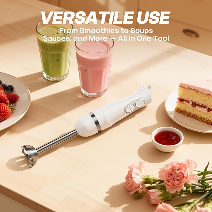 Turelar Immersion Blender Handheld, Corded Electric Blenders Portable Stick Mixer with 2 Mixing Speed and Stainless Steel Blades Emulsifier for Effortless Blending Soup, Smoothies, Puree or Baby Food