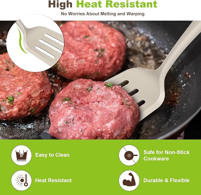 Pack of 2 Silicone Spatula Set with Elegant Wooden Handle, Heat Resistant Solid & Slotted Turner for Non Stick Pans, Great Kitchen Spatulas, Cooking Utensils for Sautéing, Frying and Flipping