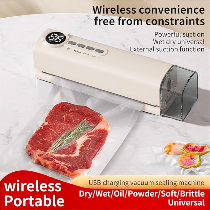 Vacuum Sealer Machine, Mini Vacuum Sealer Wireless Multifunctional Food With Suction Dry/Moist Sealing Machine Plastic Bag Heat,Food Sealer(White)