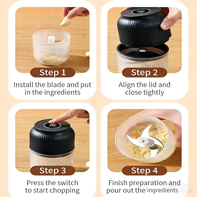 Electric Garlic Chopper, Mini Portable Veggie Cutter, Garlic Grinder Masher Onion Chopper, Quick & Compact, for Ginger, Chili, Fruit, Meat (White)