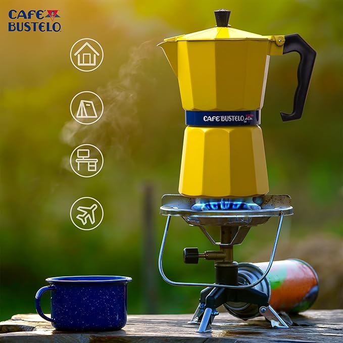 LORD'S ROCKS Café Bustelo Stovetop Espresso Maker – 300 ml Cup Moka Pot Coffee Percolator, Durable Aluminum with Heat-Resistant Handle, Bold Yellow Design – Authentic Café-Style Coffee at Home