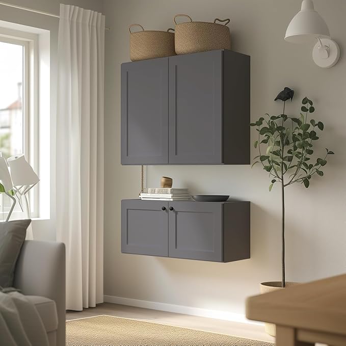 Wall-Mounted Cabinet – Solid Wood Shaker Style Medicine Cabinet with Adjustable Shelves & Soft-Close Doors for Bathroom, Kitchen, and Office Storage (Pebble Gray, 36" W x 12" D x 30" H)