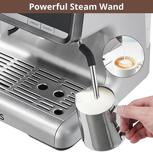 Garvee Espresso Machine With Grinder, Barista Express Espresso Machine, 20 Bar Expresso Coffee Machines with Milk Frother Steam Wand, Cappuccino & Latte Machine for Home, Silver