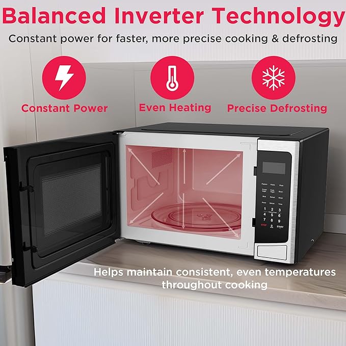 FRIGIDAIRE Microwave Oven, Inverter Technology, Multi Function, Programmable, 1.1 Cu Ft 1000-Watt