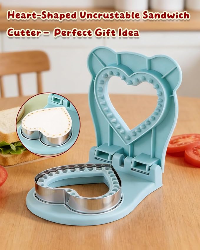 CHICHAUS Uncrustable Sandwich Maker,Sandwiches Pocket Circle Shape 3.7Inch Sandwich Cutter and Sealer,Sandwich Cutter for Kids Breakfast and lunchboxes (Heart Blue)