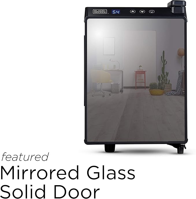 BLACK+DECKER 6 Bottle Wine Fridge, Wine Cooler with Mirrored Front, Mini Wine Fridge Thermoelectric, BD60316
