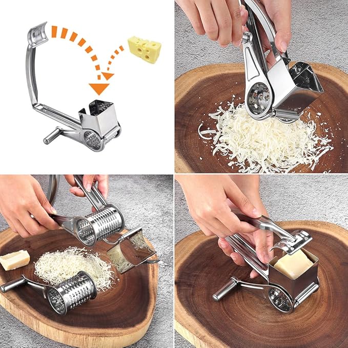 Kitchen Tools Hand Crank Shredder Butter Cheese Grater, Stainless Steel Rotary Grater Handheld Rotary Cheese Grater with 4 Stainless Drum