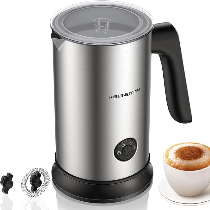 Keenstar Electric Milk Frother, Automatic 4-in-1 Milk Steamer Warm or Cold Foam Maker for Latte, Cappuccino, Stainless Steel Milk Warmer with Temperature Controls